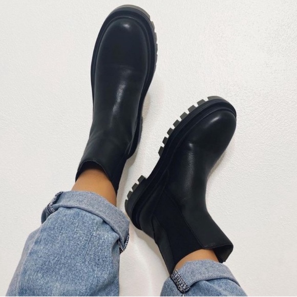 lug sole low heel leather ankle boots